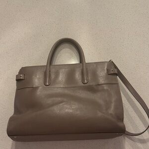 Elegant CUYANA Taupe/Light Grey Leather Tote Bag